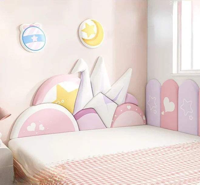 Cartoon Bed Head Board Headboard Kids Room Decor Aesthetic 3D Wall Stickers Anti-collision Wall Panels Home Decoration Good Vibrations