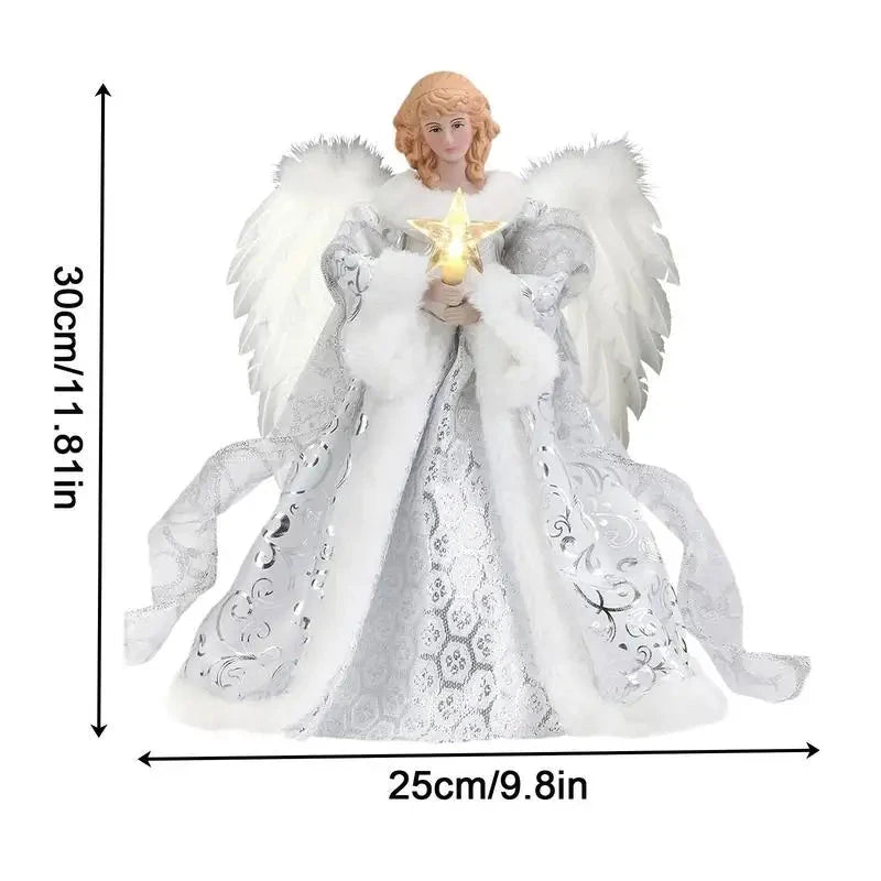 Christmas Tree Topper Angel Fairy with Lights Three-dimensional Christmas Tree Top Decoration Ornament Christmas Decoration Good Vibrations