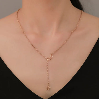 New Simple Moon Star Pendant Choker Necklace Simple Gold Color Alloy Charm Chain Collares Necklace For Women Party Jewelry Good Vibrations