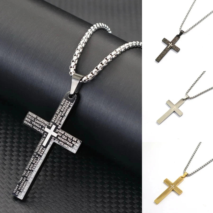 Classic Stainless Steel Cross Necklace For Men 24 Inches Long Pendant Collar Hiphop Rock Outdoor Cool Riding Neck Accessories Good Vibrations