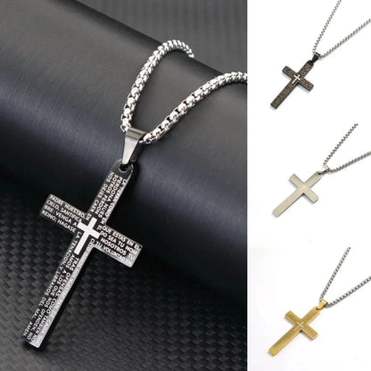 Classic Stainless Steel Cross Necklace For Men 24 Inches Long Pendant Collar Hiphop Rock Outdoor Cool Riding Neck Accessories Good Vibrations