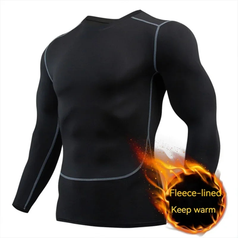 Men's tight warm long-sleeved trousers suit for autumn and winter men's fitness pants shirt running yoga athletes' sport Good Vibrations