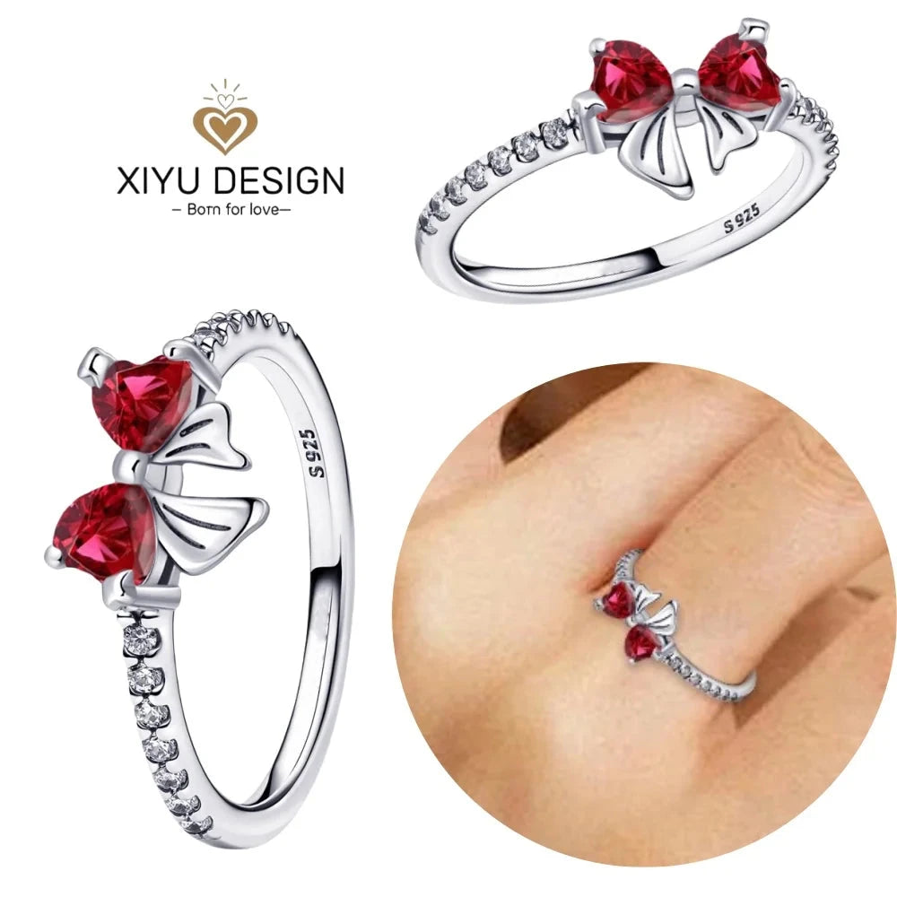 925 Sterling Silver Red Heart-shaped Ring Earrings Necklace Charm Sparkling Women's Jewelry Gift Fashion Light Luxury Making Good Vibrations