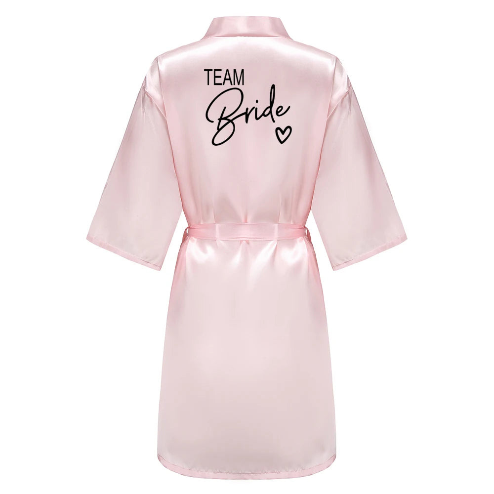 Wedding Party Team Bride Robe With Black Letters Kimono Satin Pajamas Bridesmaid Bathrobe SP003 Good Vibrations