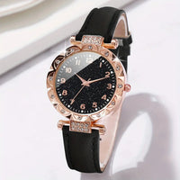 2PCS/Set Fashion Rhinestone Women's Quartz Watch Analog PU Leather Band Wrist Watches Heart Bracelet Good Vibrations