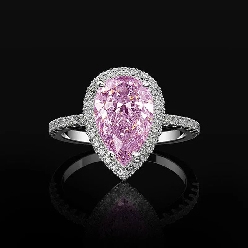 Pink Cubic Zirconia Ring Suitable for Women's Engagement Wedding Luxury Accessories Sparkling Silver Fashion Jewelry Good Vibrations