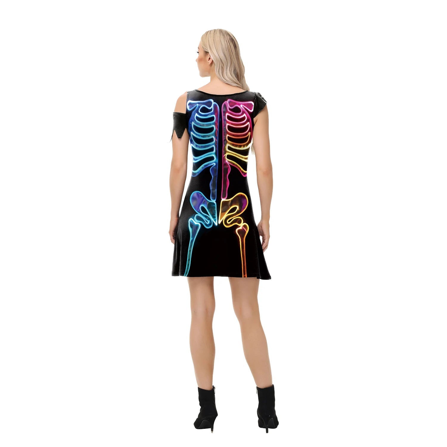 Funny Pink Skeleton Dress Halloween Ghost Cospaly Costume Women Dress Day of The Dead Robe Skull Dress Carnival Party Outfit Good Vibrations