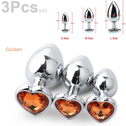 SM 3Pcs/Set Adult Erotic Masturbation Goods Heart Shape Anal Plug Dilator Prostate Massager Fetish Gay Role Play Butt Stimulator GOOD Vibrations