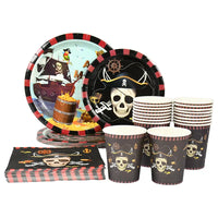Pirate Theme Party Disposable Tableware Sets Paper Plate Cup Kids Birthday Party Decor Halloween Baby Shower Dining-table Supply Good Vibrations