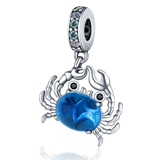 Hot Sales Charms 925 Sterling Silver Blue Crab Pendant Dangle Fit Original Bracelet DIY Women Jewelry Making Good Vibrations