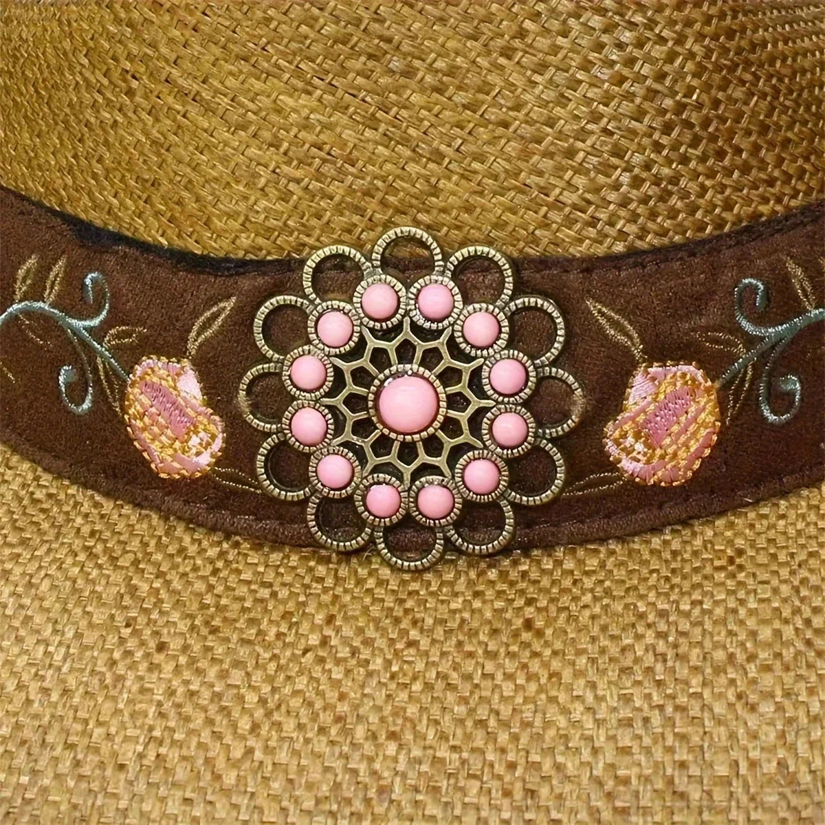 Large-brimmed Western Cowboy Hat, Outdoor Riding Hat, Beach Sun Hat, Ethnic Embroidered Flower Hat, Dance Party Hat Beach Hat Good Vibrations