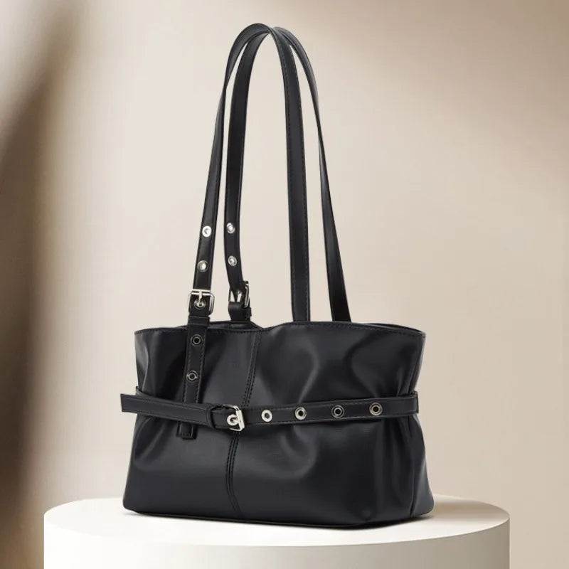 Women Shoulder Bag, Lazy Style New Versatile Large Capacity Fashion Single Shoulder Bag with Belt Decor for Commuter Good Vibrations