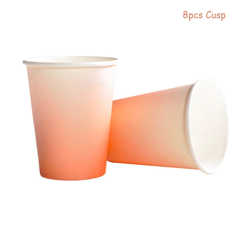 8pcs Gradient Color Disposable Paper Cups Juice Cups Baby Shower Kids Birthday Wedding Picnic Party Tableware DIY Decoration Good Vibrations