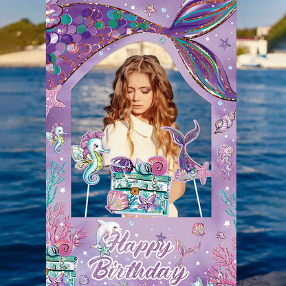 Mermaid photo Frame Background Little Mermaid Tail Birthday Party Decor Kids Girl Baby Shower Birthday Party Supplies Backdrop Good Vibrations