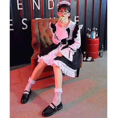 Women Maid Outfit Lolita Cosplay Cute Sexy Erotic Kawaii Cafe Costume Black White Men Uniform Apron Dress Cute Bowknot Mucama Good Vibrations