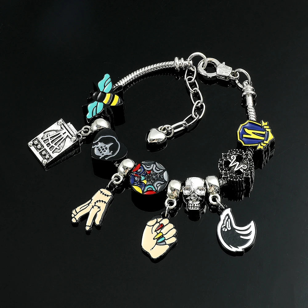 Wednesday Addams Bracelet Rainbow Window Beads Bracelets Pet Hand Thing Pendant Bangle Gothic Jewelry for Women Accessories Gift Good Vibrations