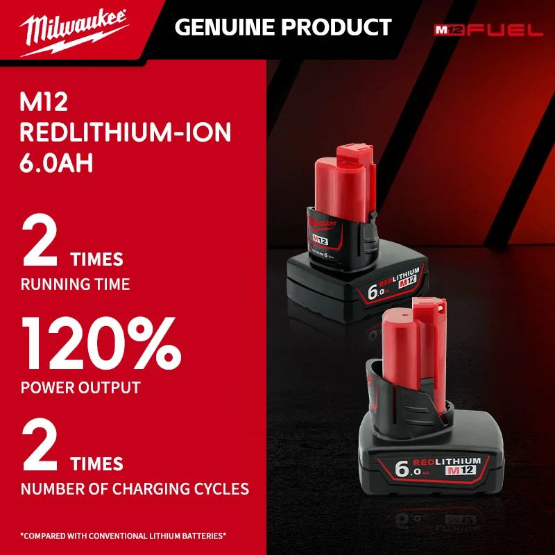 Milwaukee 12V Battery, Comes with Packaging Color Box  12V Battery M12B6 6000mAh  Rechargeable tool battery M12 Hot Promotion Good Vibrations