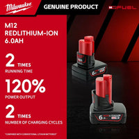 Milwaukee 12V Battery, Comes with Packaging Color Box  12V Battery M12B6 6000mAh  Rechargeable tool battery M12 Hot Promotion Good Vibrations