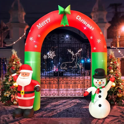 1PC Inflatable Santa & Snowman Arch with LED Lights - Festive Outdoor Christmas Decor for Yard, Lawn, and Winter Parties