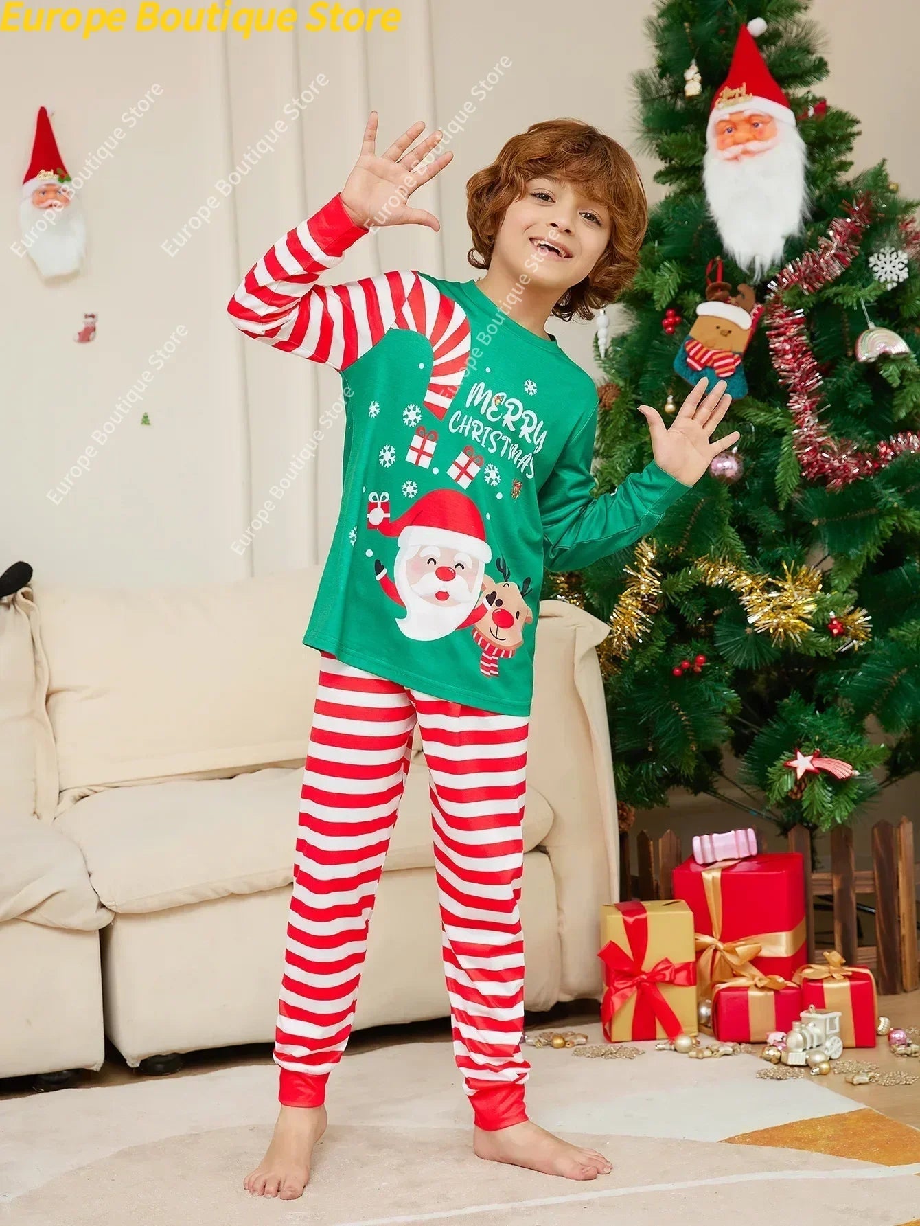 2026 Happy New Year's Clothes Gift Cartoon Family Cute Christmas Pajamas Set Mother Father Kids Matching Outfits Xmas Look Pjs Good Vibrations