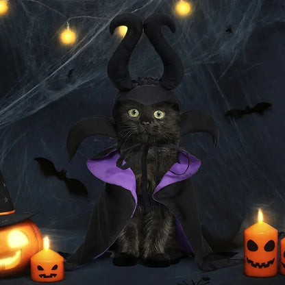 Halloween Witch-Shaped Costume cat Purple Vampire Cape Puppy Wizard Devil Horns Hat Pet Holiday Outfit for Small Middle-Sized Do Good Vibrations