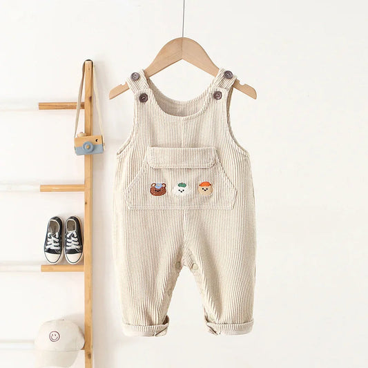 1-4Y Autumn Kids Clothes Korean Style Girls Overalls Corduroy Girls Jumpsuits Embroidery Kids Outfit Good Vibrations