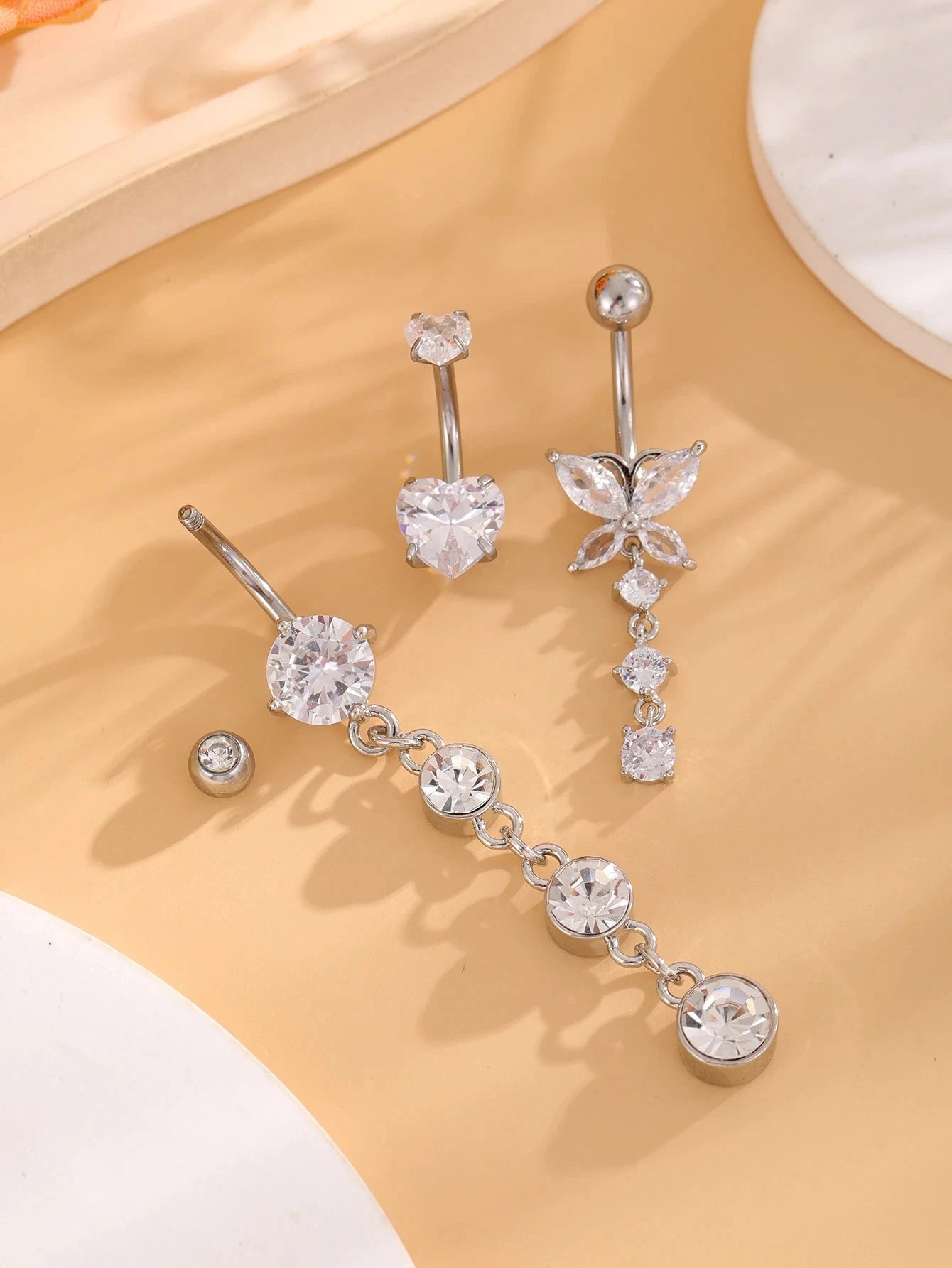 3pcs Gold Color Heart Butterfly Dangled Belly Piercing Sets 14G Stainlees Steel Navel Jewelry for Women Girls Body Belly Rings Good Vibrations Adult Super Store