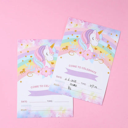 12pcs Invitation Card Unicorn Rainbow Balloon Envelope Card Girl Unicorn Theme Party Invitation Happy Birthday Party Decoration Good Vibrations