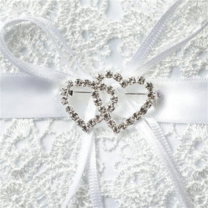 Ring Holder Wedding Supplies Western Wedding Props Exquisite Bowknot Double Heart Hollow Lace Decoration Bridal Ring Pillow Good Vibrations