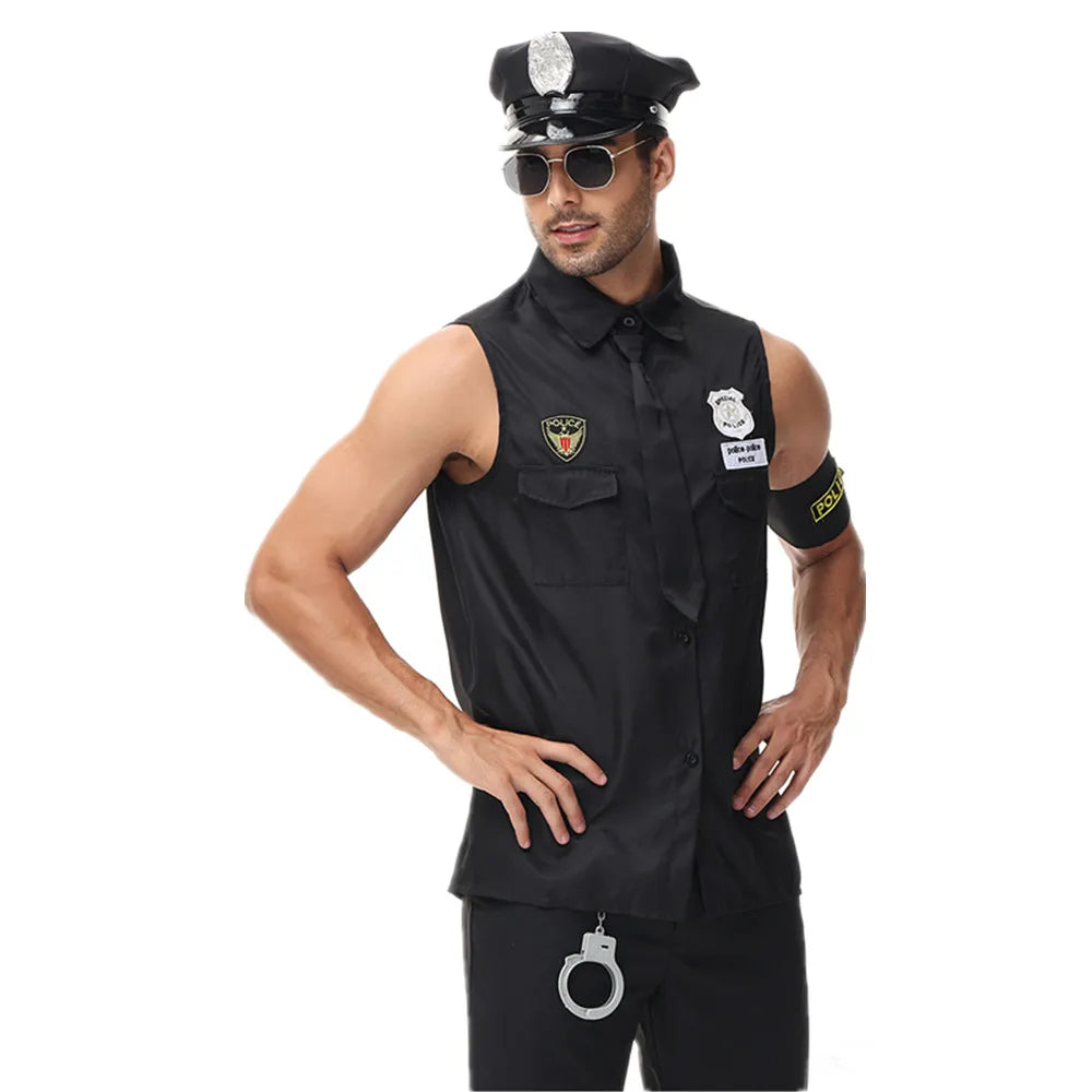 Halloween Costumes Handsome Men Police Uniform Top Purim Carnival Party Cosplay Cop Officer Fancy Clothing Good Vibrations