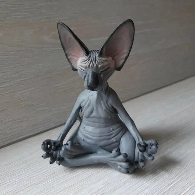 Whimsical Buddha Sphynx Cat Figurine Meditation Happy Cat Decor Art Sculptures Outdoor Garden Statues Figurine Good Vibrations