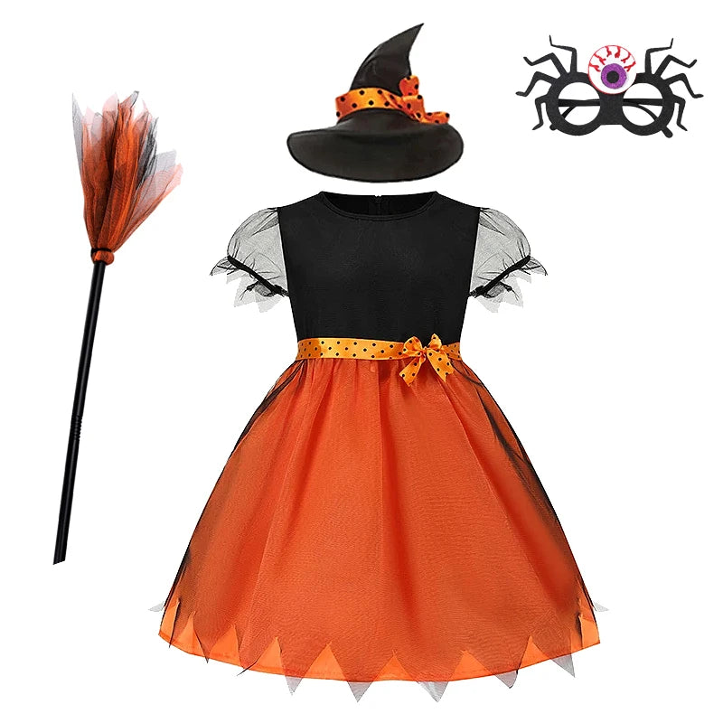 Halloween Costume for Girls Witch Vampire Carnival Party Dress Up Trappings Kids Cosplay Clothes Purple Bat Suit Holiday Gifts Good Vibrations