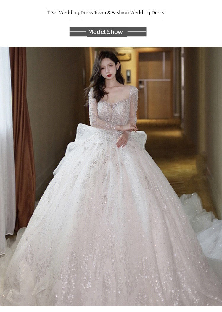 Classy Long Sleeves Arms Hiding Retro Small Light Wedding Dress