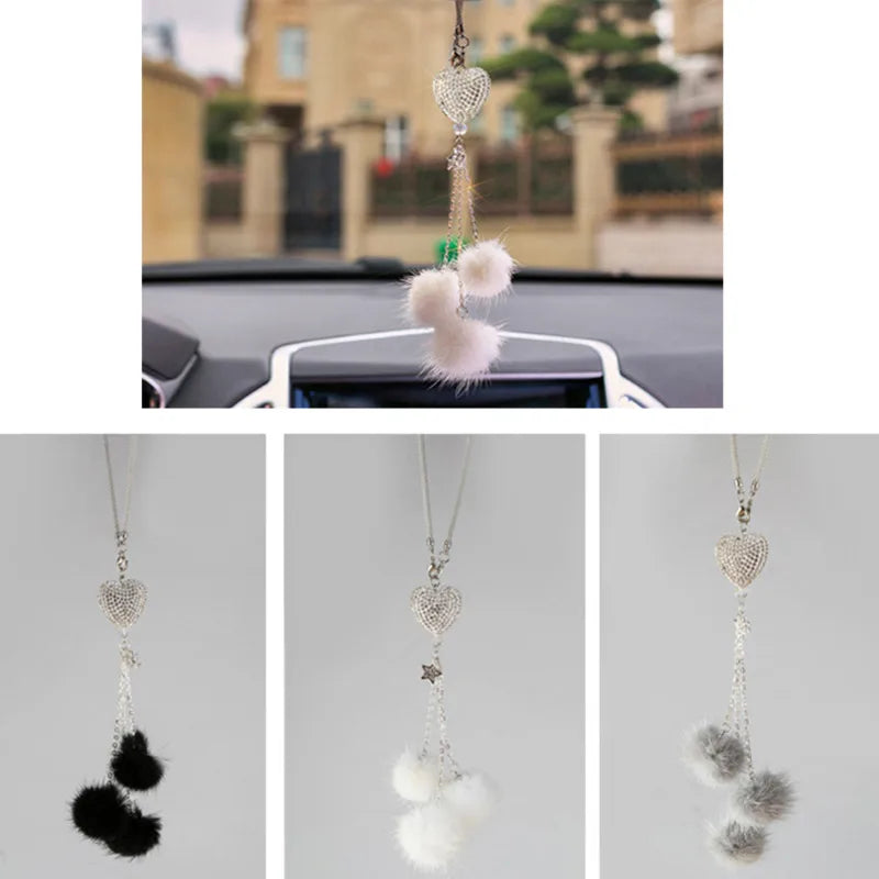 Fashion Diamond Car Accessorie Bling Hairball Pendant Auto Rearview Mirror Pendant Birthday Gift Auto Decoraction Ornaments Good Vibrations