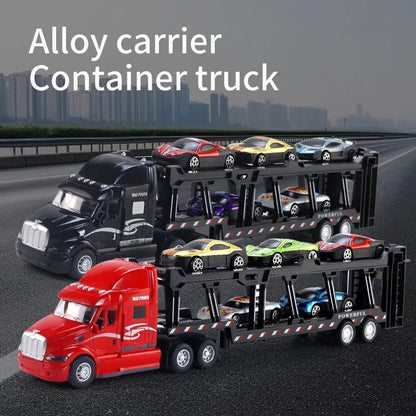Alloy Toy Car Big Truck Container Truck Transporter Boy Model Set Christmas Halloween Gift Good Vibrations