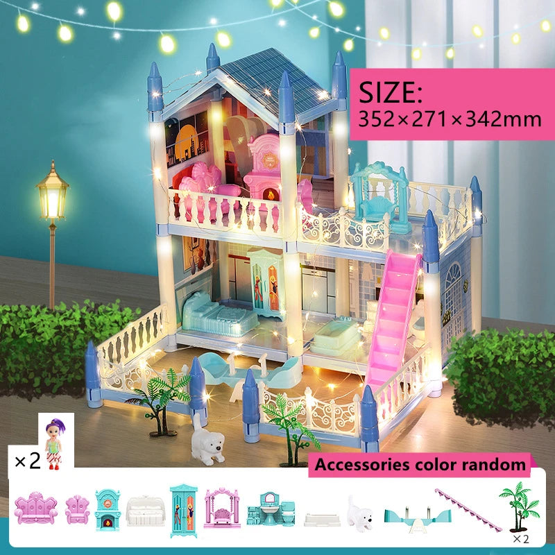 Doll Houses 3D Assembled DIY Miniatures Dollhouse Accessories Villa Princess Castle with LED Light Girl Birthday Gift Toy House Good Vibrations