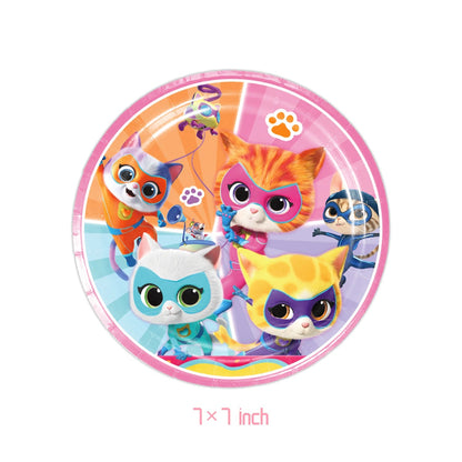 Cartoon Superkitties Birthday Party Decorations Balloons Disposable Tableware Set Paper Plates Banner for Baby Shower Kids Gifts Good Vibrations