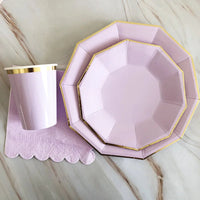 Purple Gold Party Paper Cup Plate Straw For Birthday Carnival Kids Favors Wedding Decor Disposable Tableware Party Supplies Good Vibrations