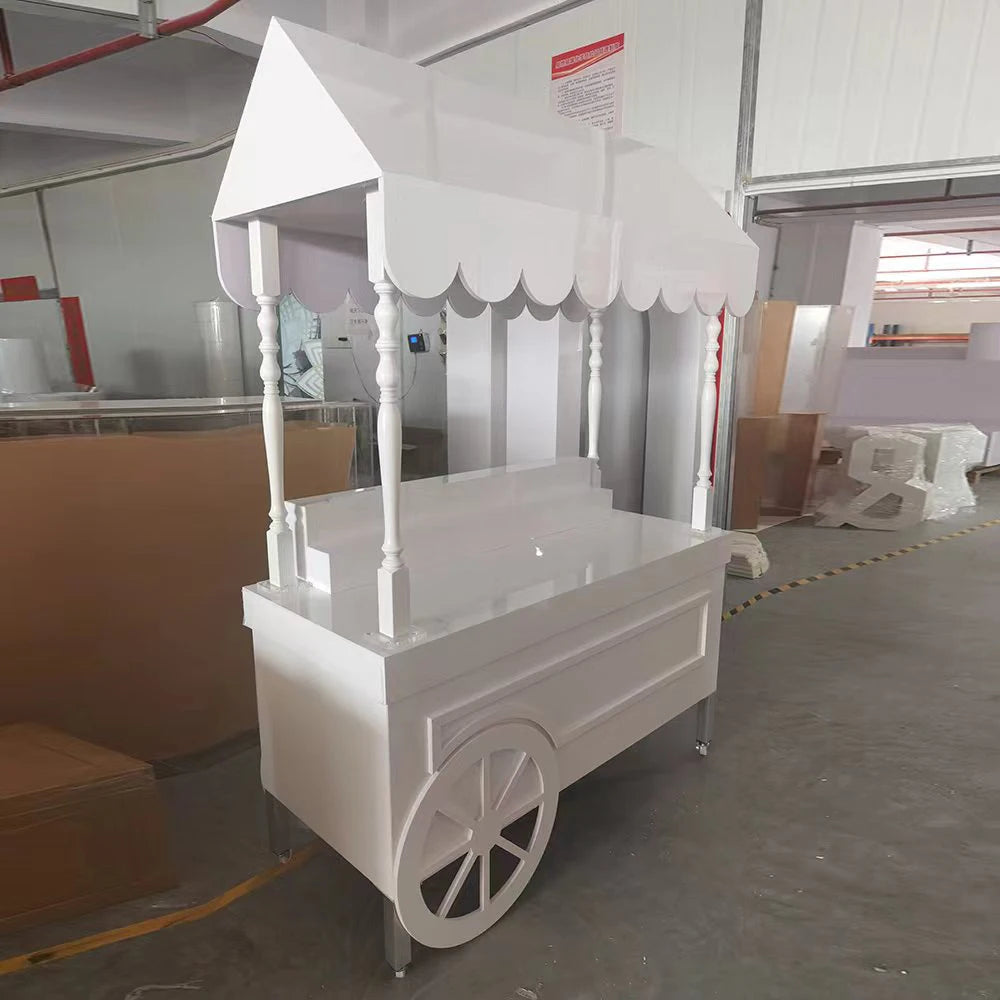 Wedding supplies mobile flower display sweet candy cart wedding party decoration event white dessert candy bar cart for parties Good Vibrations