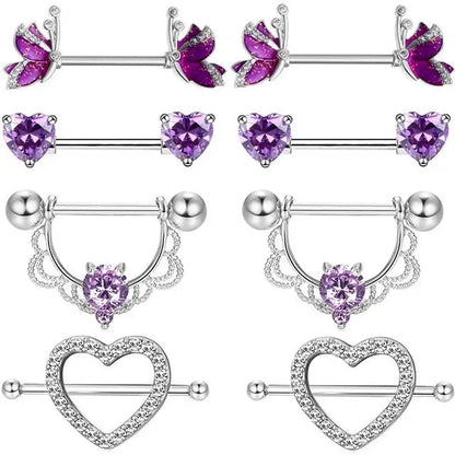 Pink Heart Nipple Piercing Barbell Set Shiny Crystal Nipple Rings Bulk For Women Flower Nippel Jewelry Pack Piercing Teton Lots Good Vibrations Adult Super Store