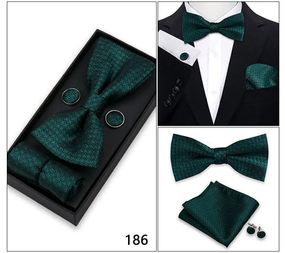 Bowtie For Men Set Gift Box Business Gift Fashion Bow Tie Pocket Square Cufflinks Set Bowtie 3pcs For Wedding Hanky Cravata Neck