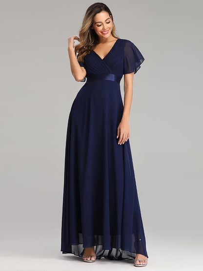 Evening Dresses XUCTHHC Elegant V-Neck Ruffles Chiffon Formal Evening Gown  Robe Vestidos De Fiesta Dress for Wedding Party Good Vibrations