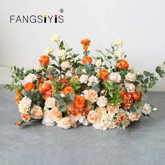 Orange Rose Hydrangea Wedding Backdrop Decoration Flower Row Birthday Party Stage showcase Floor Floral Arrangement flowers prop Good Vibrations