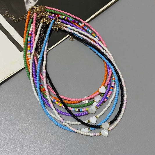 New Nature Shell Love Heart Choker Necklace for Girl Spring Summer Fashion Small Colorful Glass Beads Necklace Gift for Friend Good Vibrations