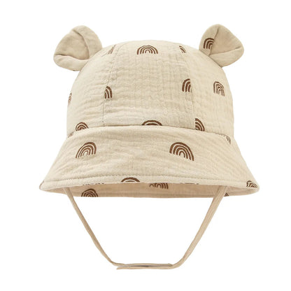 Hot Sell Soft Cotton Baby Bucket Hat Cute Ear Baby Girl Boys Hat Summer Autumn Kids Sun Panama Hat Outdoor Caps For 3-12 Months Good Vibrations