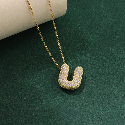 New Luxury Zircon Crystal 26 English Letters Stainless Steel Necklaces For Women Trendy Female Choker Chain Jewelry Wholesale Good Vibrations