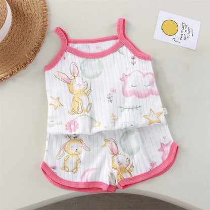 2026 New Kids Tops+shorts Set Summer Thin Baby Cotton Vest Sleeveless Loungewear Set for Girls Suit Good Vibrations