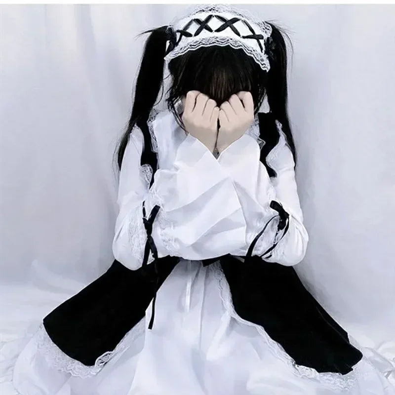 Women Maid Outfit Lolita Cosplay Cute Sexy Erotic Kawaii Cafe Costume Black White Men Uniform Apron Dress Cute Bow Mucama 2026 Good Vibrations