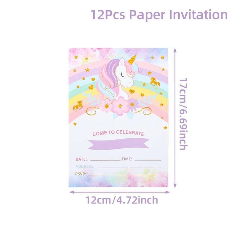 12pcs Invitation Card Unicorn Rainbow Balloon Envelope Card Girl Unicorn Theme Party Invitation Happy Birthday Party Decoration Good Vibrations