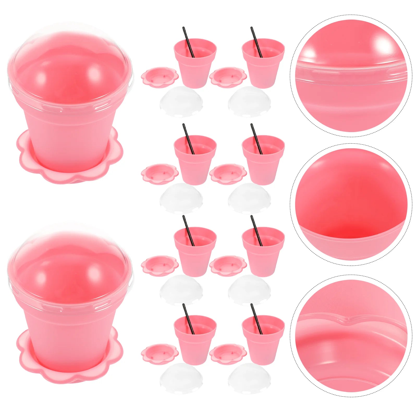25 Sets Indoor Plant Pots Planter Cake Cups Pudding Serving Yogurt Plastic Dessert Flowerpot Shaped Pink Party Good Vibrations